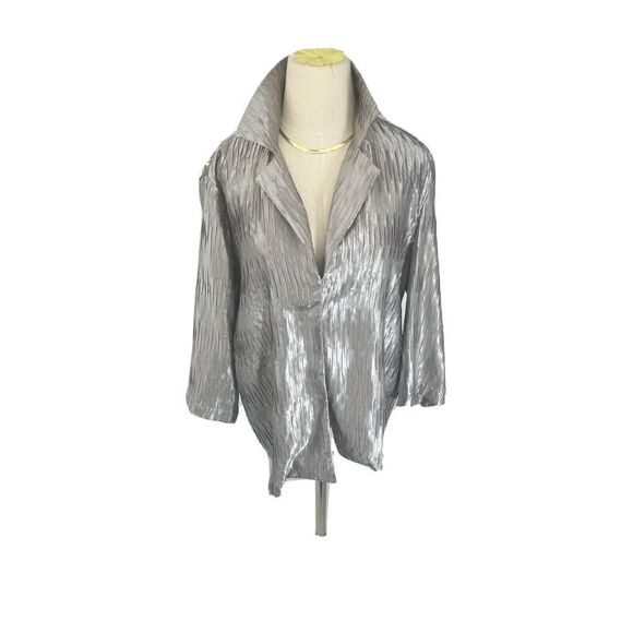 Chico's Jackets & Blazers - Chico's Silver Crinkle Jacket Size 1 Medium 8 10 US Blazer Caroline‎ New